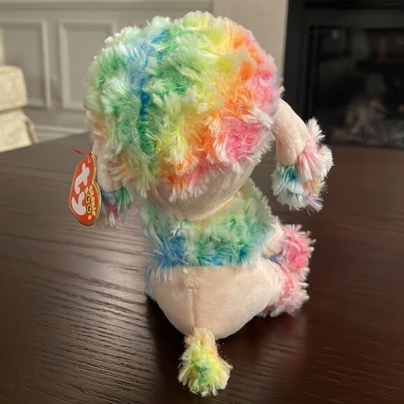 2017 Ty Beanie Boos Rainbow the Multicolour Poodle Excellent Condition NWT 6” - Picture 4 of 9